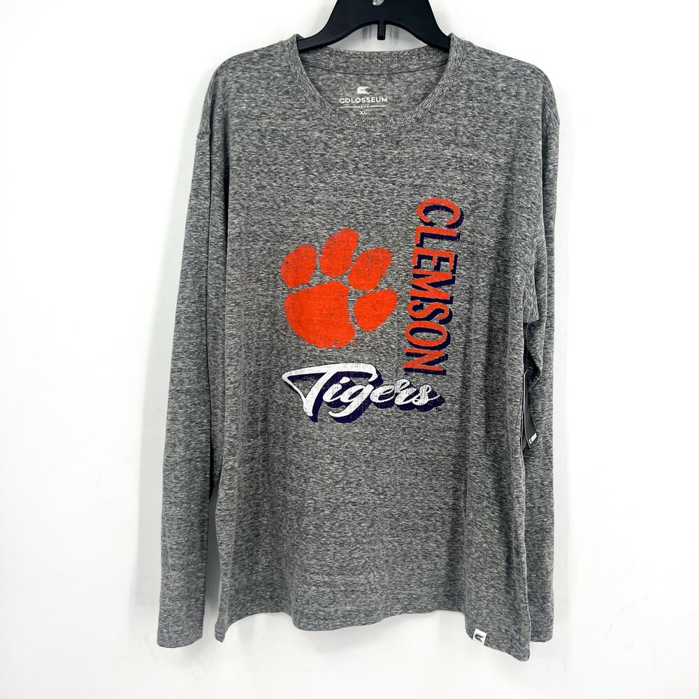 COLOSSEUM Mens Clemson Tigers Long Sleeve Tshirt XL Grey Orange Crewneck NWT